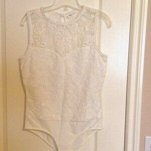 White Lace Bodysuit Women's Crew Neck Lingerie One Piece Cottage Core Sexy Bride